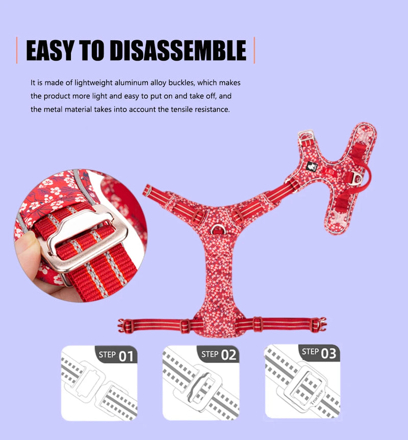 Comfortable and Safe No-Pull Dog Harness with a Floral Design