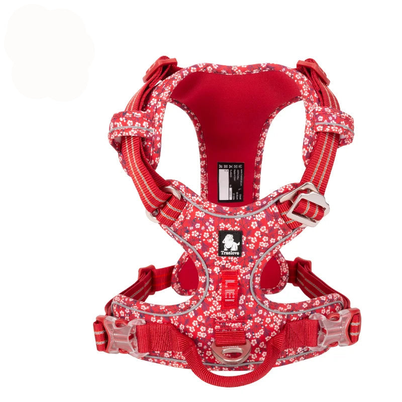 Comfortable and Safe No-Pull Dog Harness with a Floral Design | Poppy Red