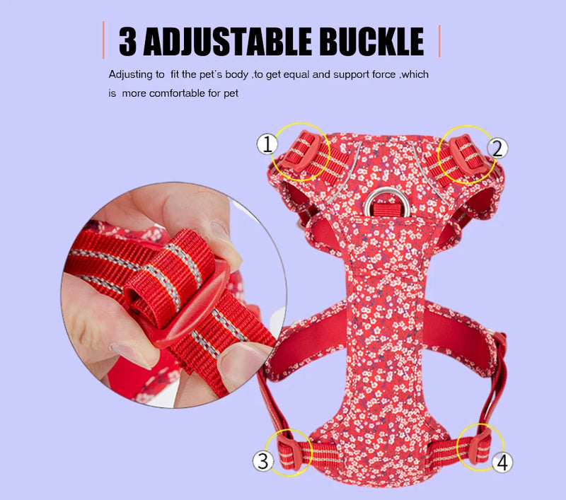 Comfortable and Safe No-Pull Dog Harness with a Floral Design