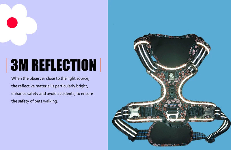 Comfortable and Safe No-Pull Dog Harness with a Floral Design
